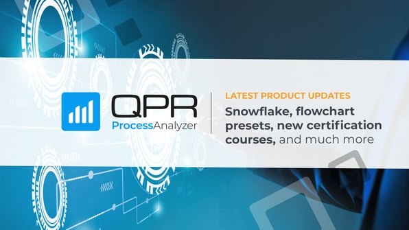 Banner stating the headline of the newest product updates: snowflake, flowchart presets, certifications, and more