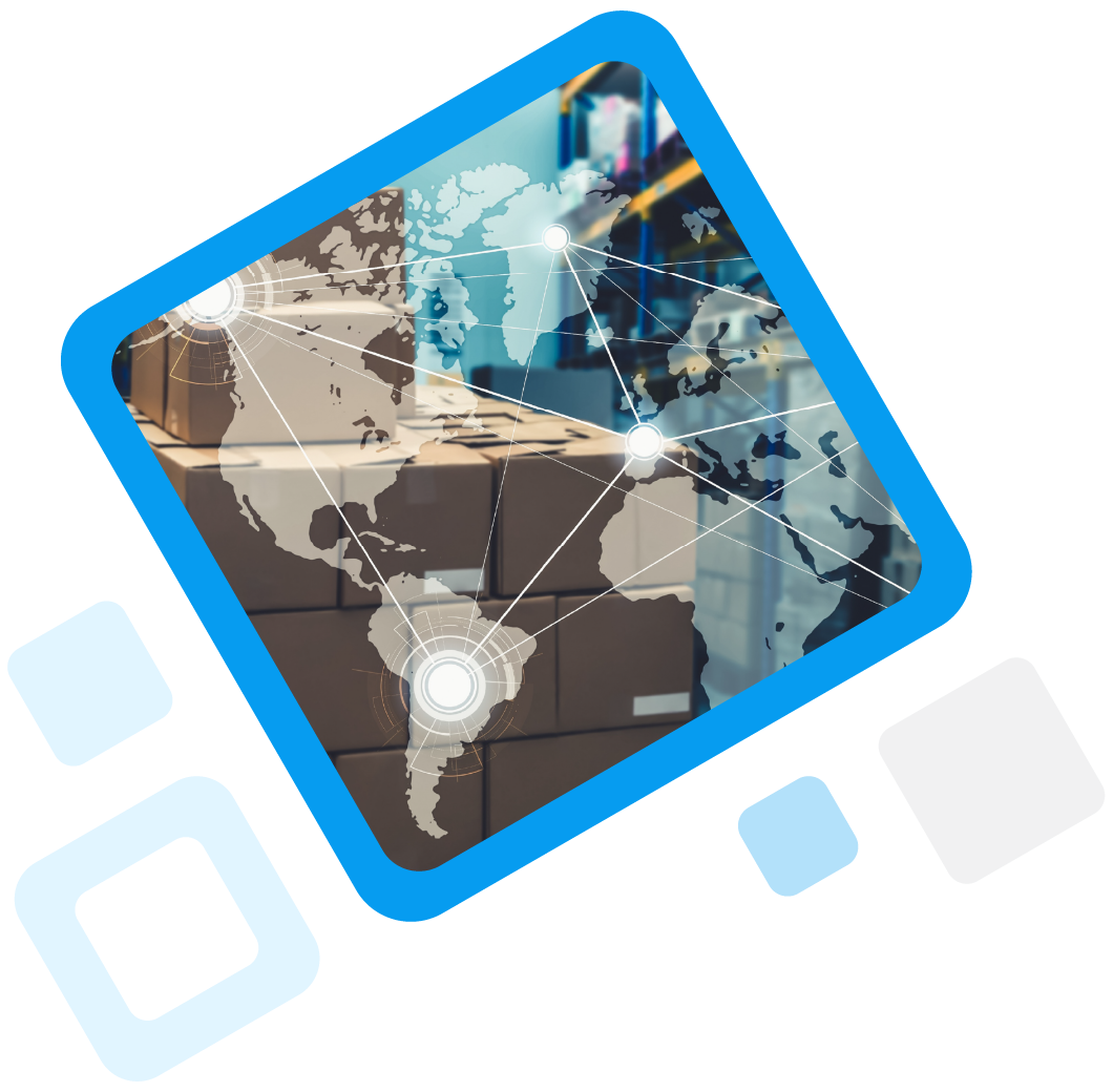 world map inside of blue frame (process mining for order-to-cash)