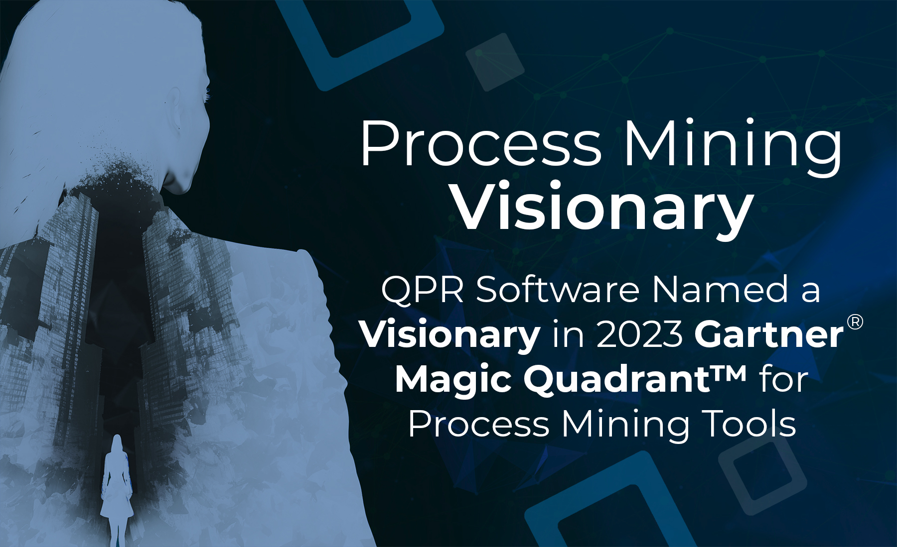 Image that says that QPR Software is Named a Visionary in 2023 Gartner® Magic Quadrant™ for Process Mining Tools